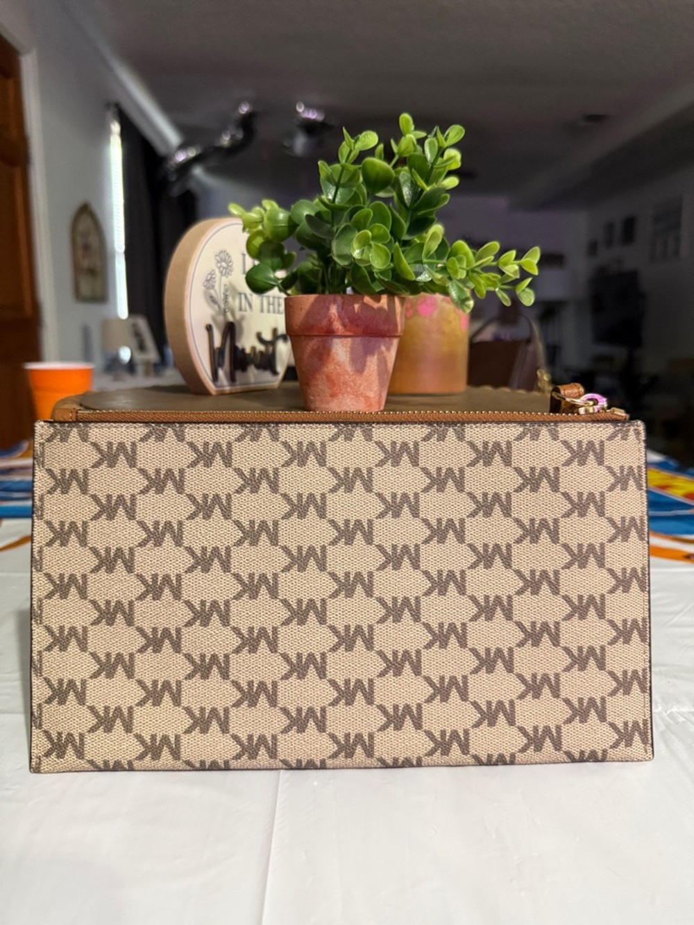 Michael Kors Beige and Brown Signature MK Wristlet - Picture 2 of 3